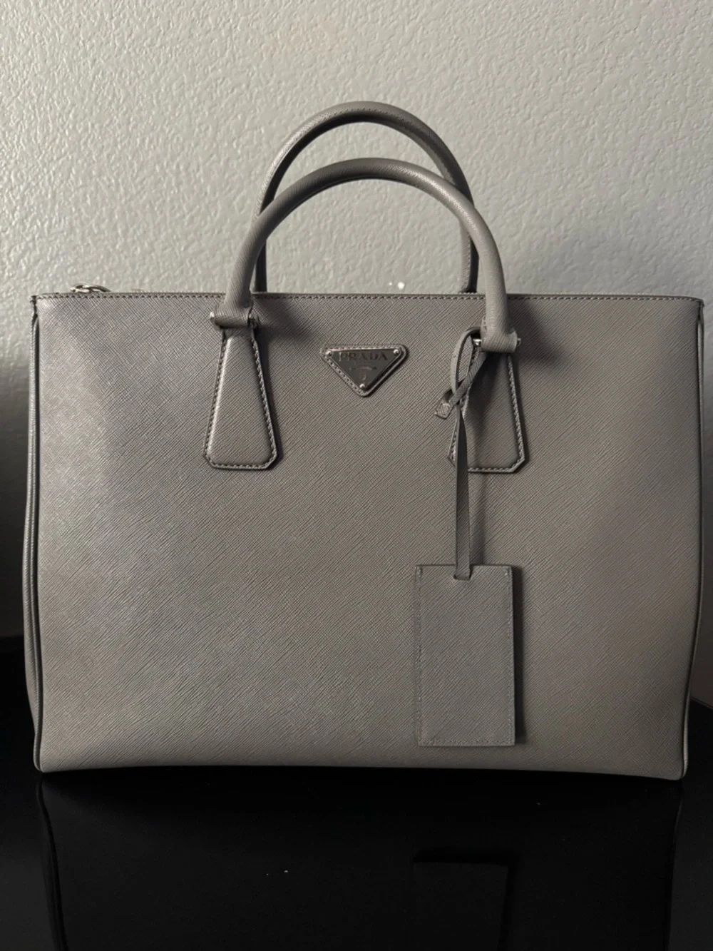 Prada Galleria | Silver-Gray Saffiano Leather Structured Satchel